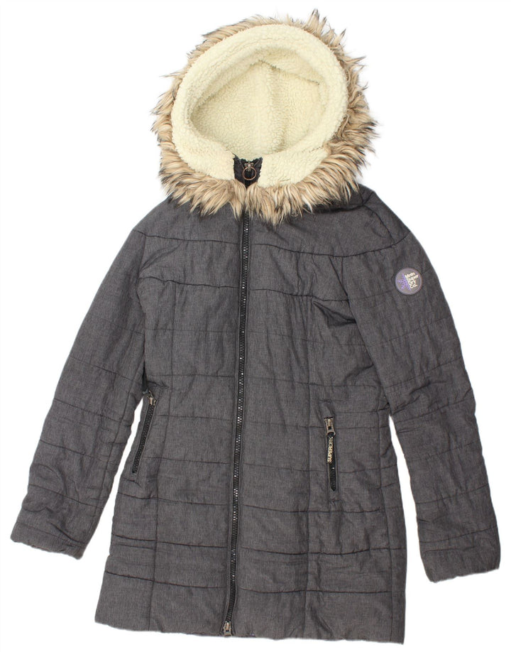 SUPERDRY Manteau rembourré à capuche pour femme UK 14 Nylon gris moyen