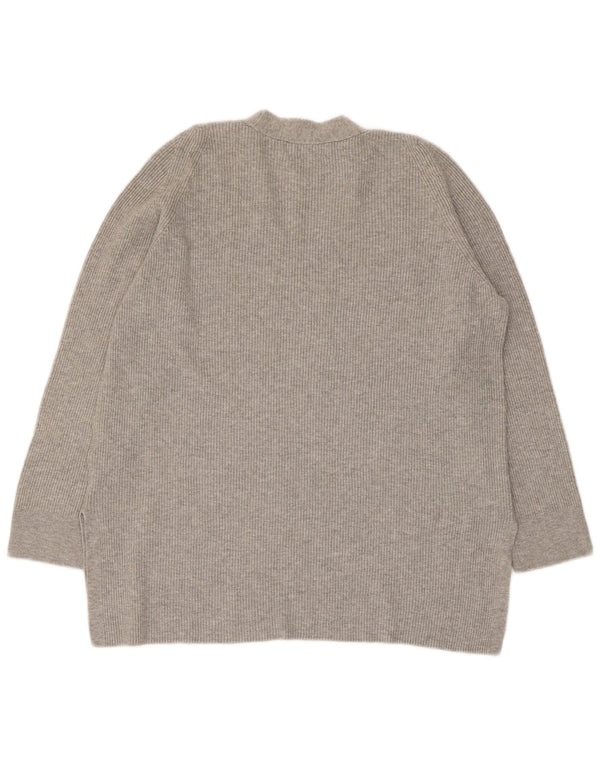 Marks & Spencer Pull col en V pour femme UK 14 Large Gris Viscose