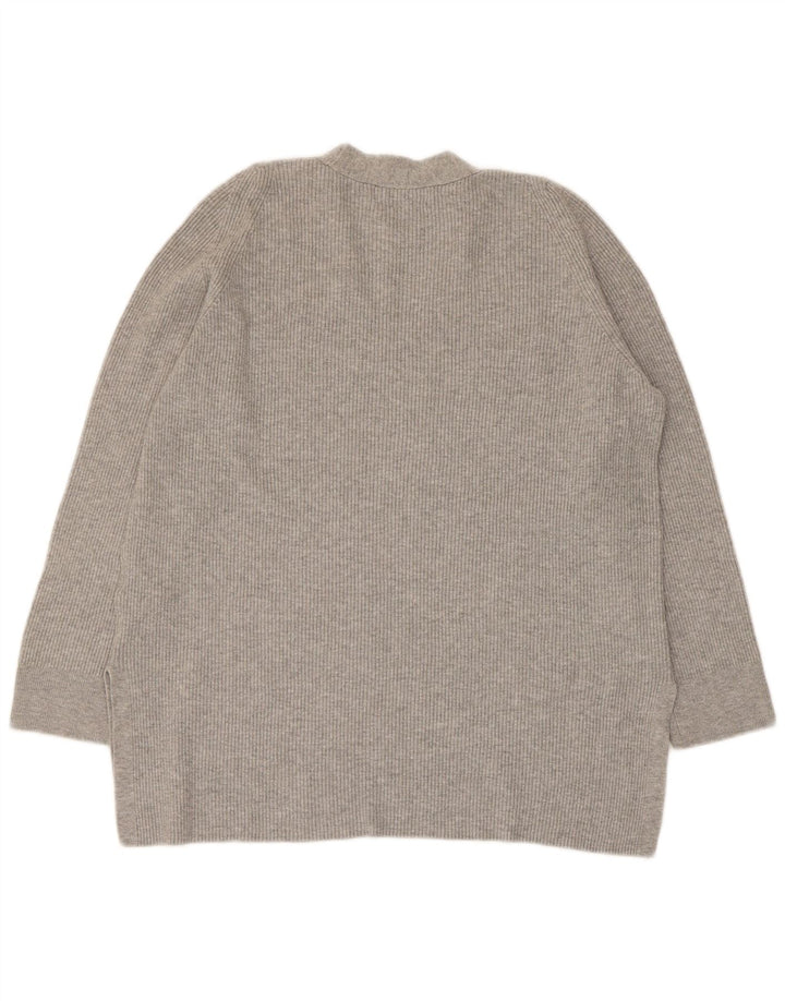 Marks & Spencer Pull col en V pour femme UK 14 Large Gris Viscose