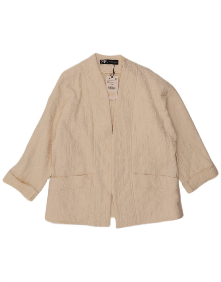 ZARA Veste blazer ouverte surdimensionnée à manches 3/4 pour femme UK 14 Medium Off White