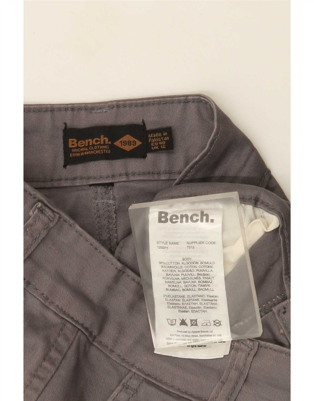 Bench Short Cargo Femme UK 12 Moyen W30 Gris Coton