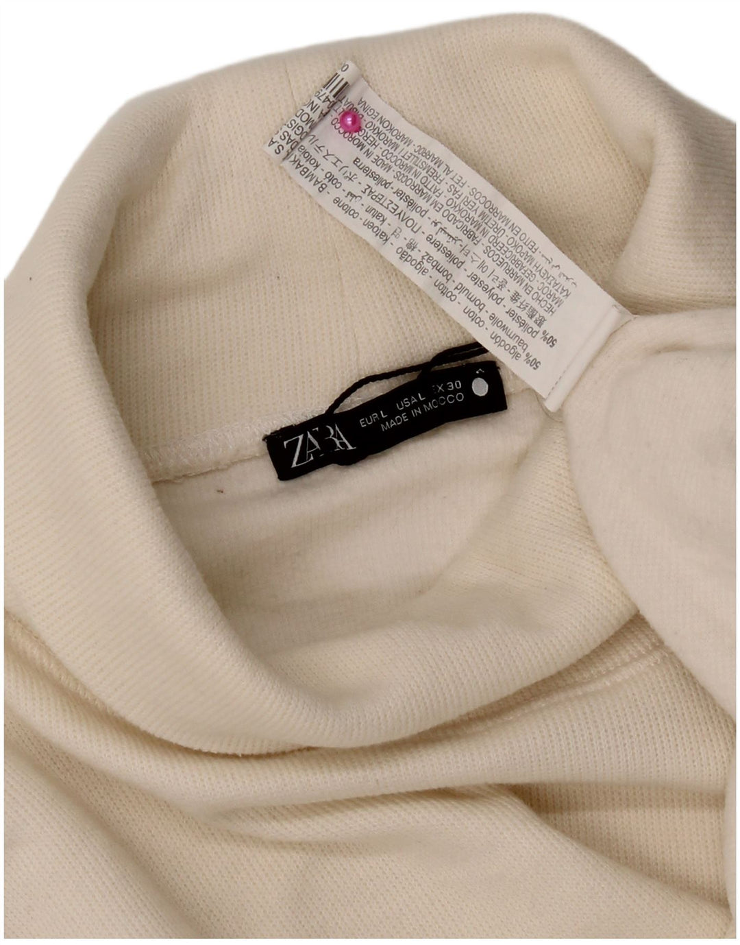 Zara Femme Top Manches Longues UK 16 Grand Coton Blanc