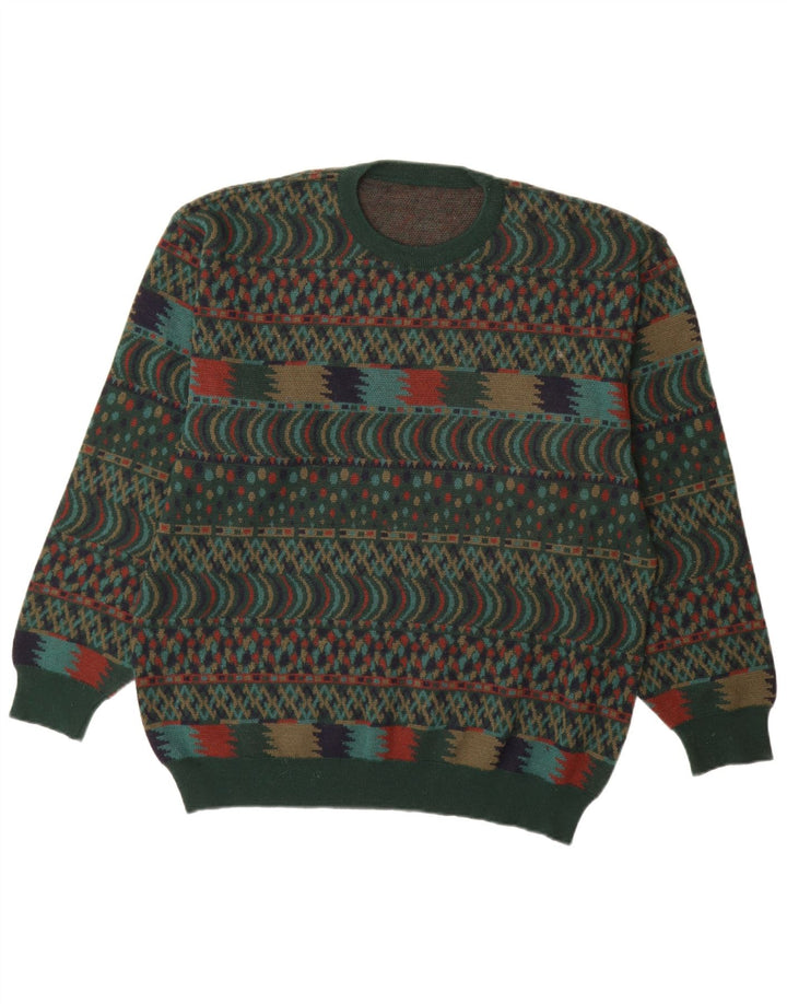 VINTAGE Pull ras du cou pour homme IT 54 XL Vert Fair Isle Wool