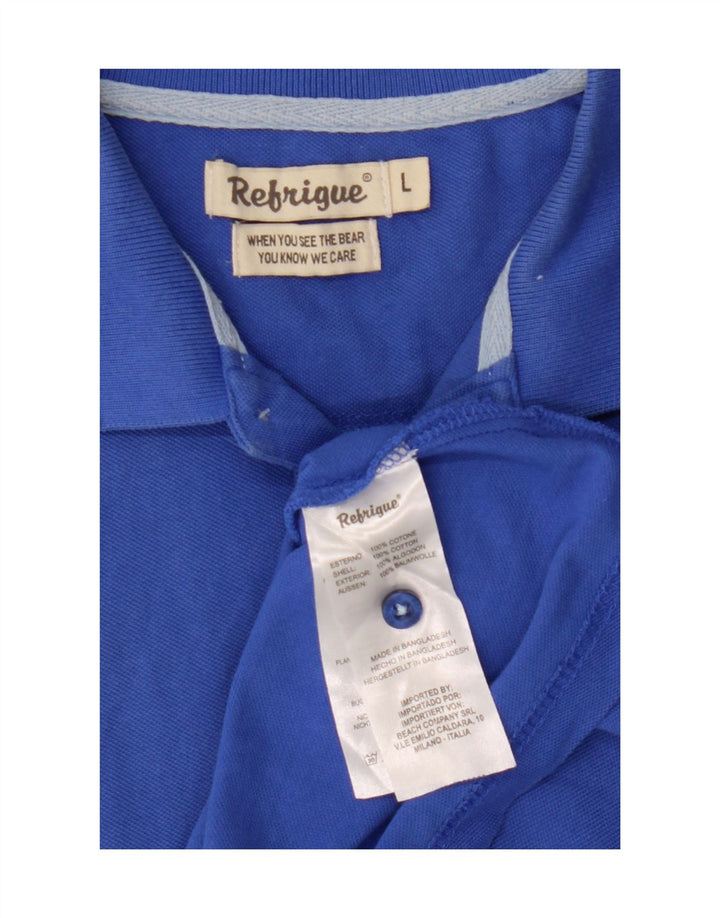 REFRIGUE Mens Polo Shirt Large Blue Cotton Vintage Refrigue and Second-Hand Refrigue from Messina Hembry 