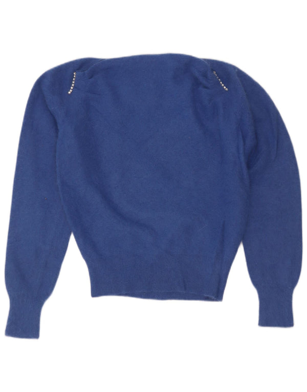 Luisa Spagnoli Womens Crop Boat Neck Jumper Sweater UK 12 Medium Blue