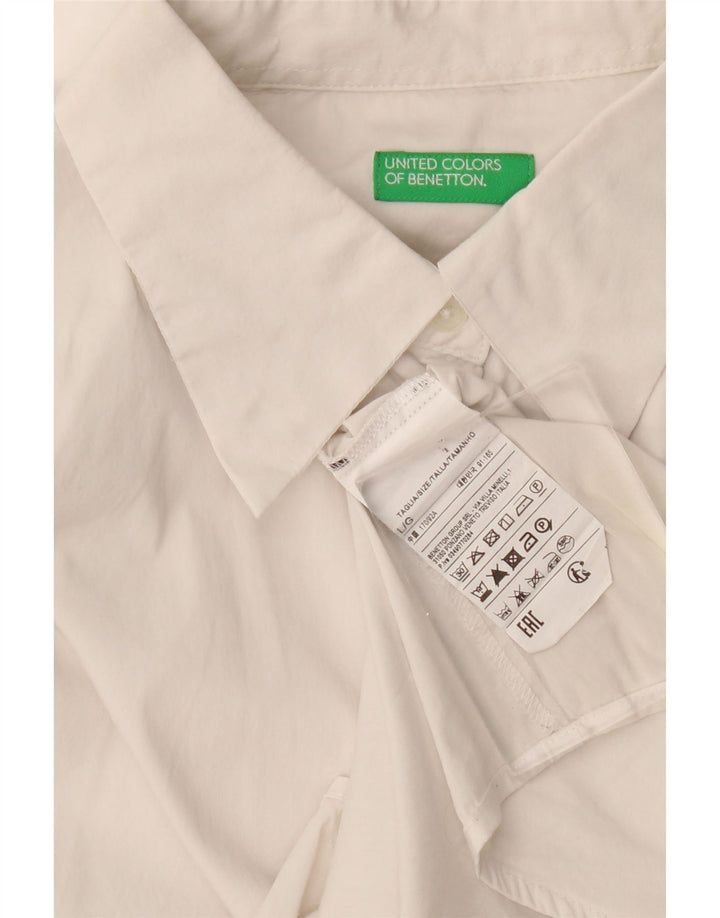 Benetton Chemise Femme UK 16 Large Blanc Coton