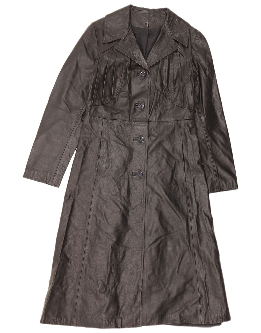 VINTAGE Manteau en cuir femme UK 10 Petit cuir noir
