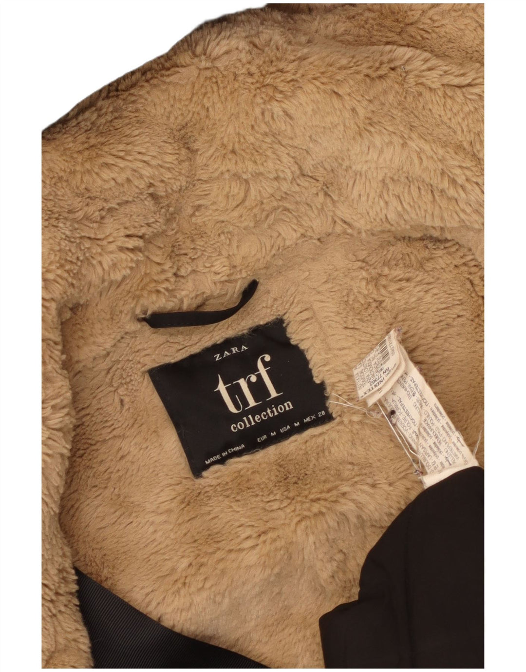 Zara Veste Parka à capuche pour femme UK 14 Medium Noir Polyester