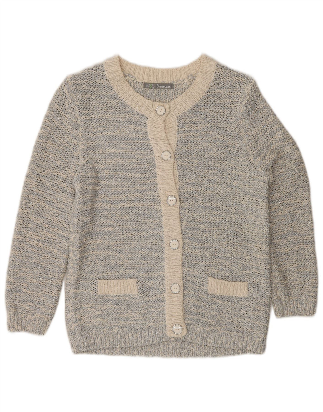 Marks & Spencer Pull Cardigan pour Femme UK 12 Moyen Argent Moucheté