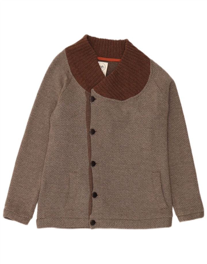 vintage Mens Cardigan Pull Moyen Gris Chevron Coton