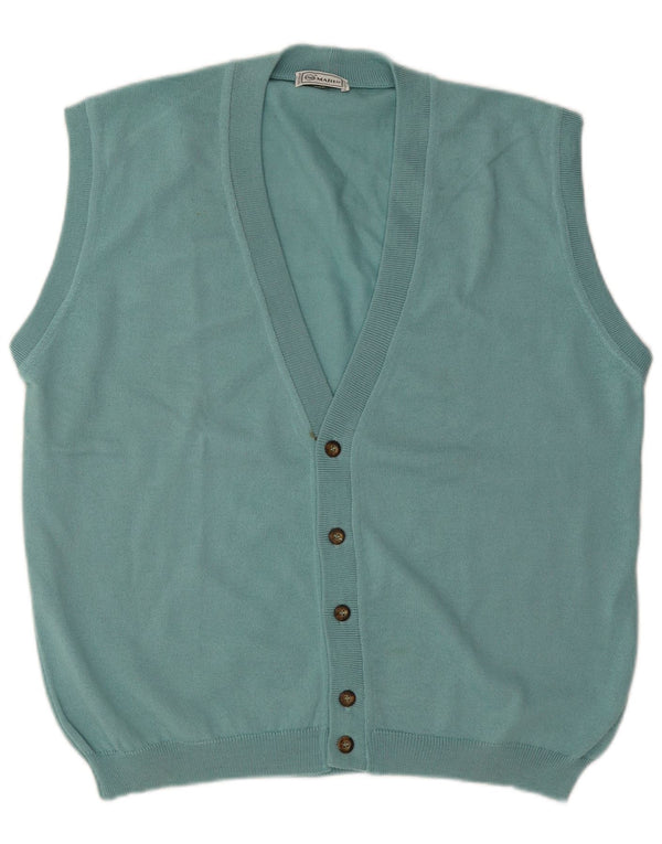 vintage Mens Cardigan sans manches Pull XL Turquoise Laine