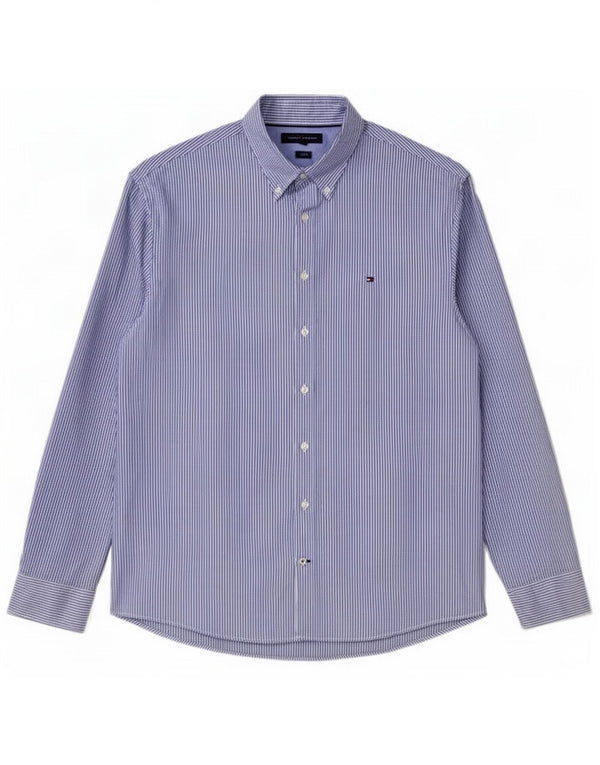 Tommy Hilfiger Chemise coupe classique pour homme 2XL en coton à fines rayures bleues