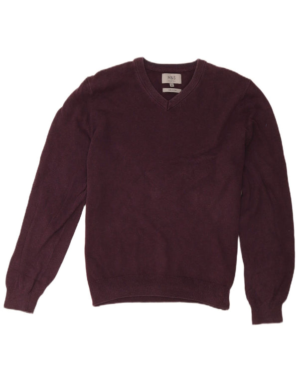Marks & Spencer Pull col en V pour femme UK 14 Coton bordeaux moyen