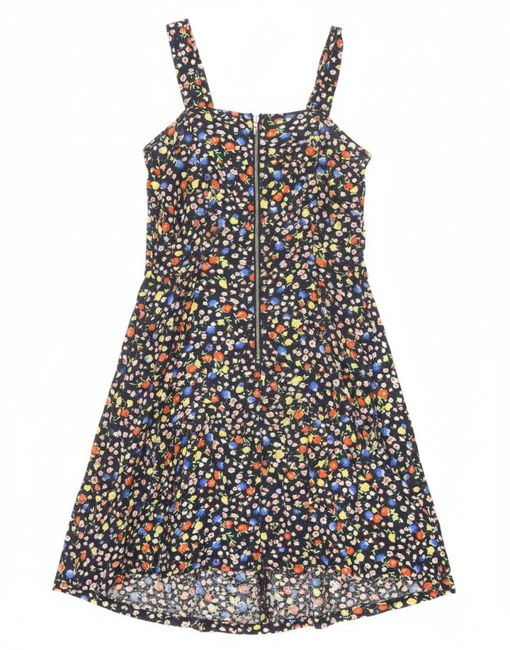 vintage Femme Robe d’été UK 12 Moyen Bleu Marine Floral