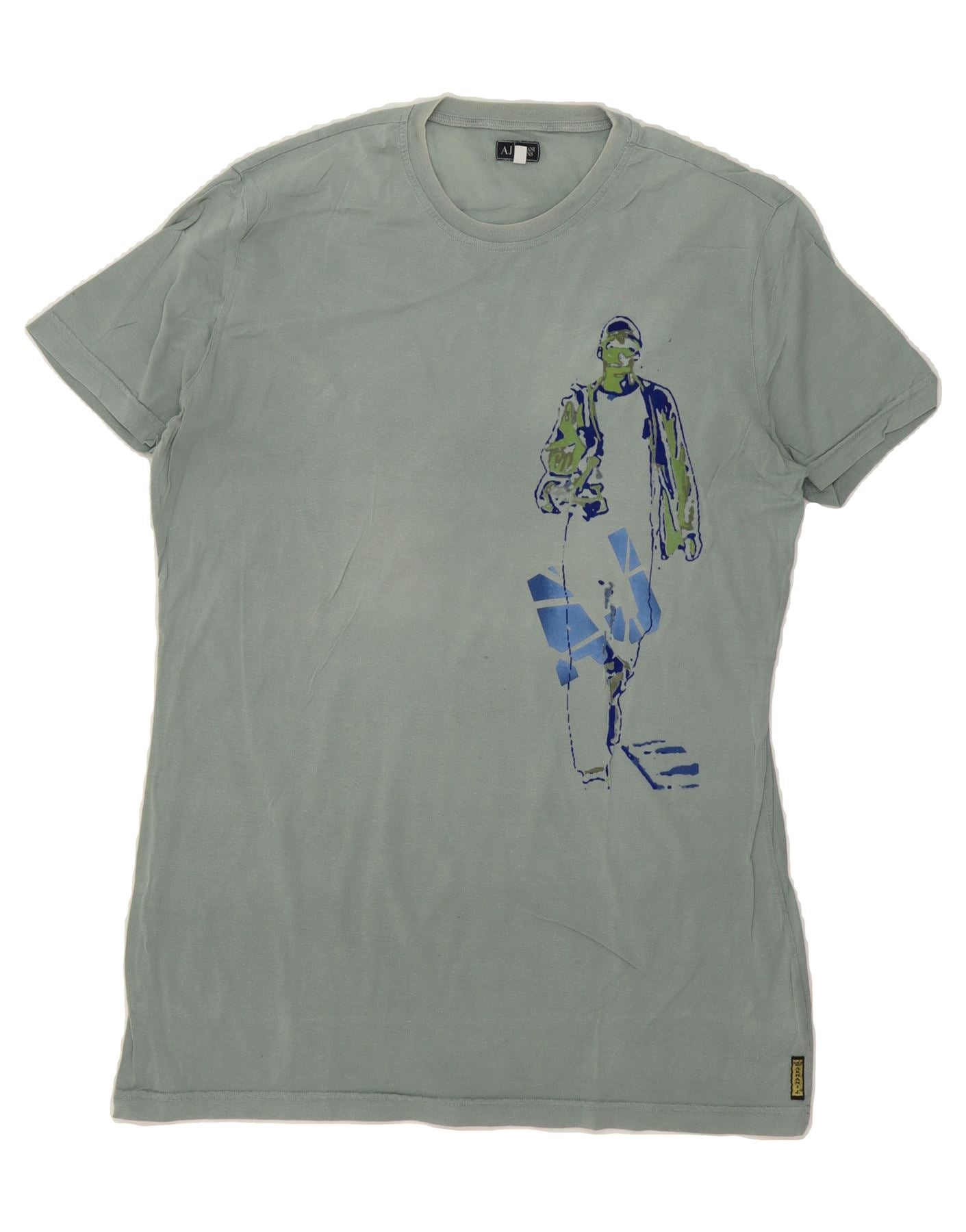 ARMANI Womens Graphic T-Shirt Top UK 20 2XL Grey Cotton Vintage Armani and Second-Hand Armani from Messina Hembry 