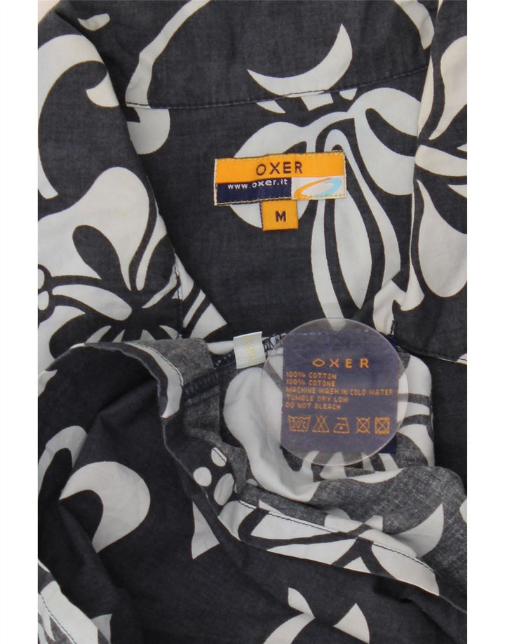 OXER Chemise à manches courtes pour homme en coton floral noir moyen