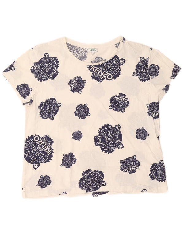 Kenzo T-shirt graphique pour femme UK 16 Large Blanc Coton