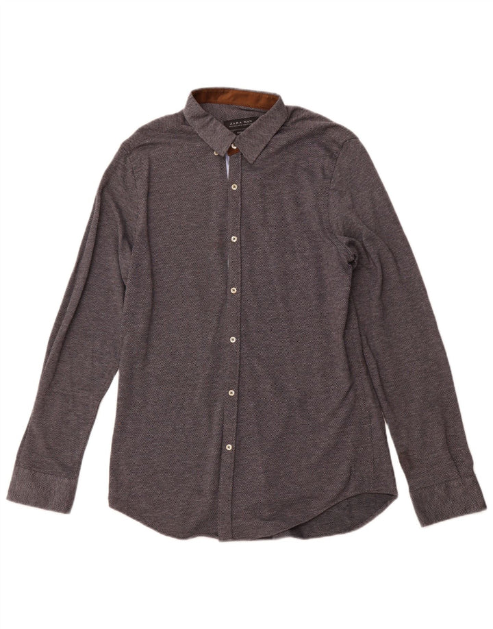 ZARA Chemise Slim Fit Large Bleu Marine à Pois Homme