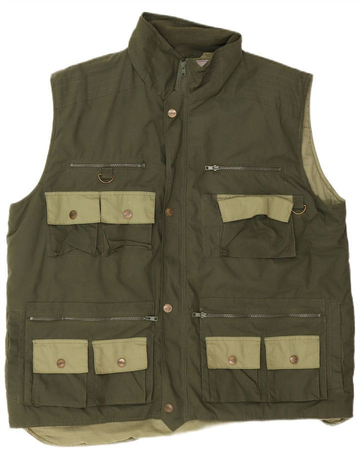 vintage Mens Utility Gilet UK 44 2XL Kaki Polyester