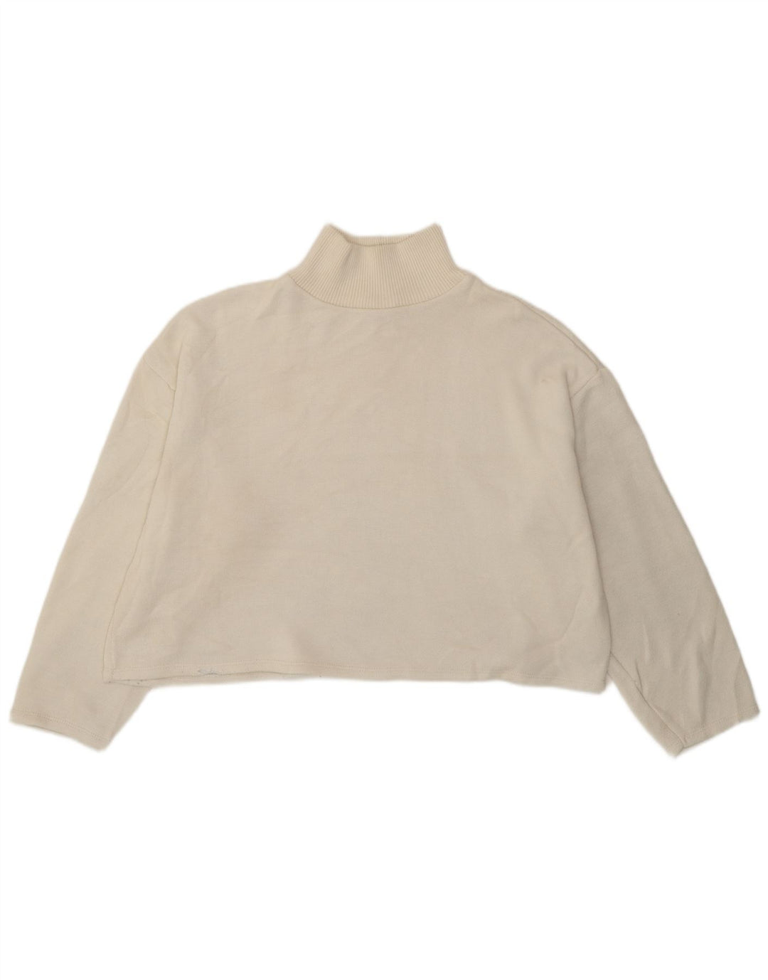 Zara Femme Crop Loose Fit Top Manches Longues UK 16 Large Blanc Polyester