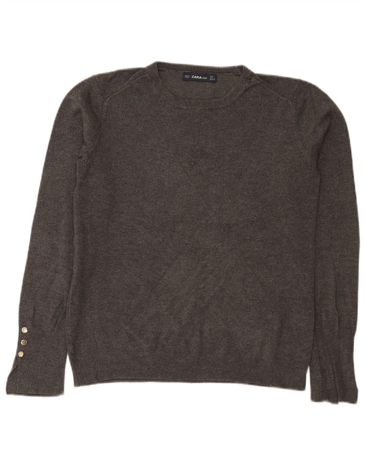Zara Pull ras du cou pour femme UK 14 Large Gris Viscose