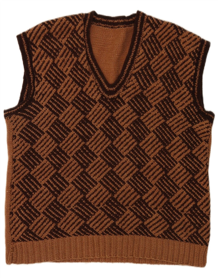 vintage Mens Vest Débardeur Marron Moyen Check