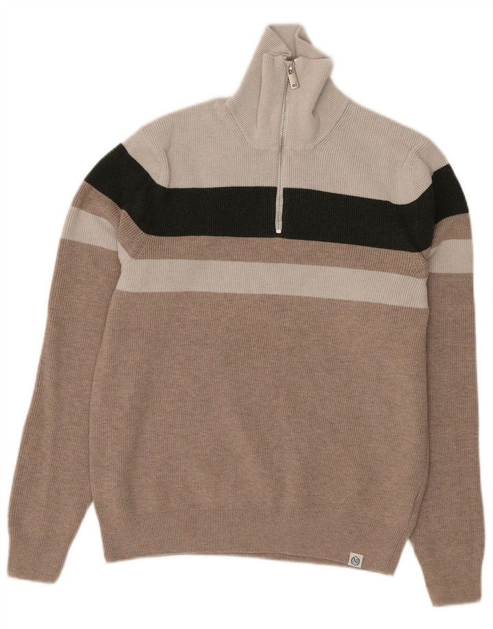 Marks & Spencer Pull à col zippé pour femme UK 10 Small Gris Colorblock