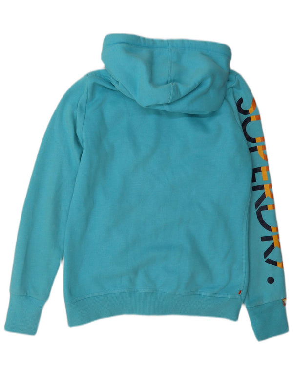 Superdry Pull à capuche zippé graphique pour femme UK 16 Large Bleu Coton