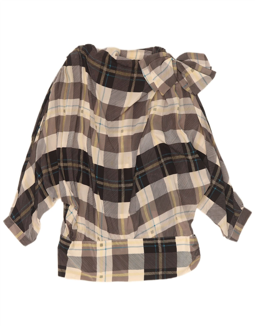 vintage Femme Blouse Oversize Top IT 42 Moyen Multicolore Check Soie