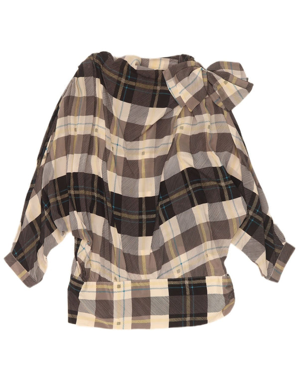vintage Femme Blouse Oversize Top IT 42 Moyen Multicolore Check Soie