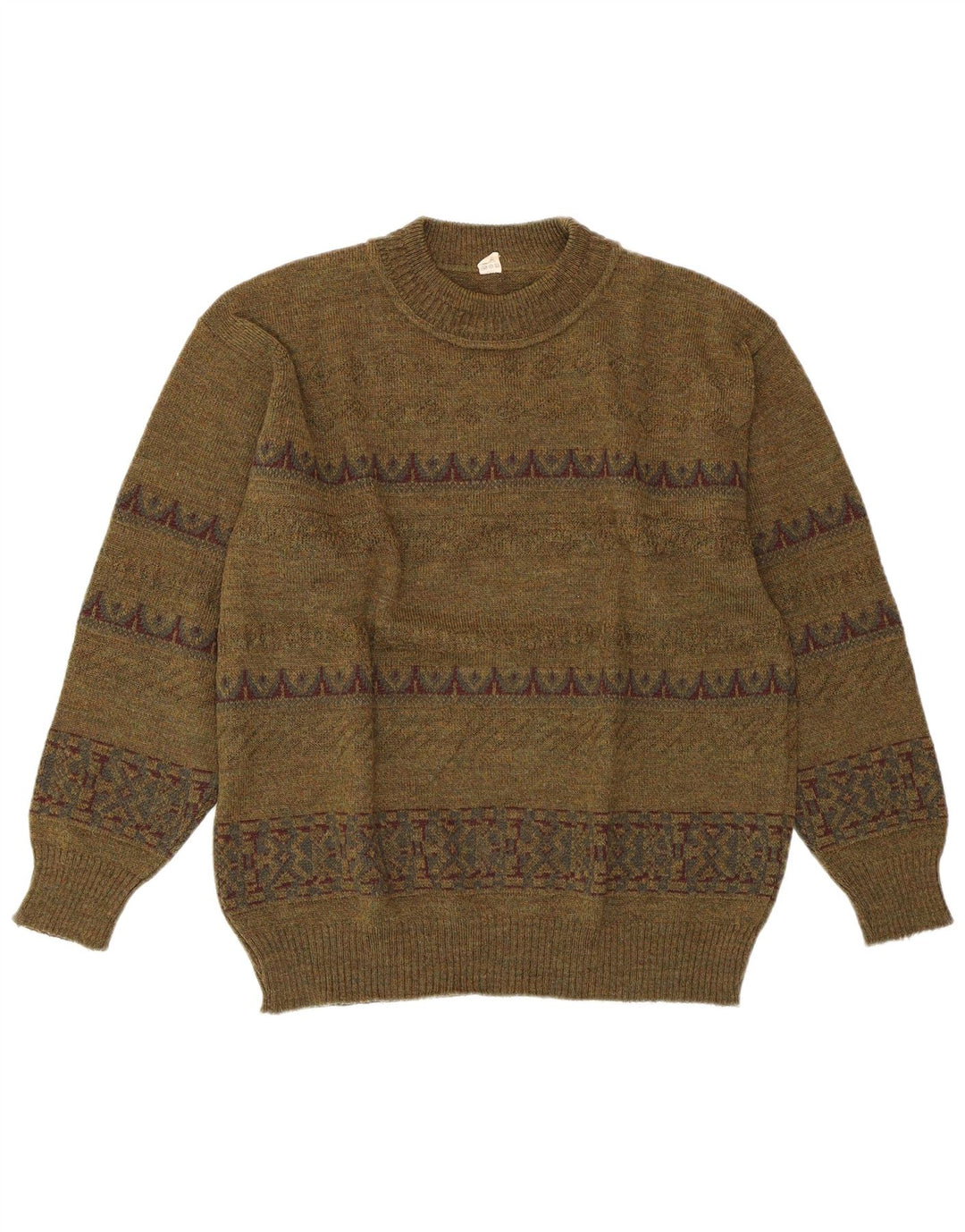 VINTAGE Pull col rond femme IT 52 2XL Vert Géométrique