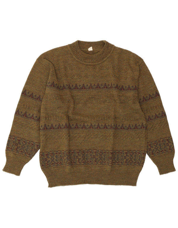 VINTAGE Pull col rond femme IT 52 2XL Vert Géométrique