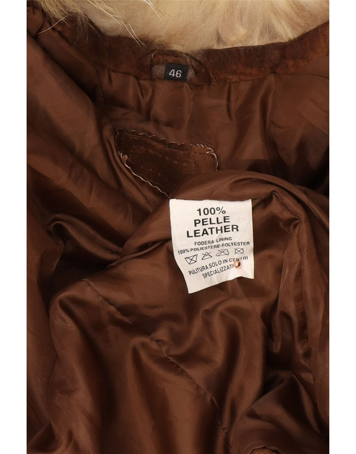 VINTAGE Veste en daim ouverte pour femme IT 46 Grand cuir marron