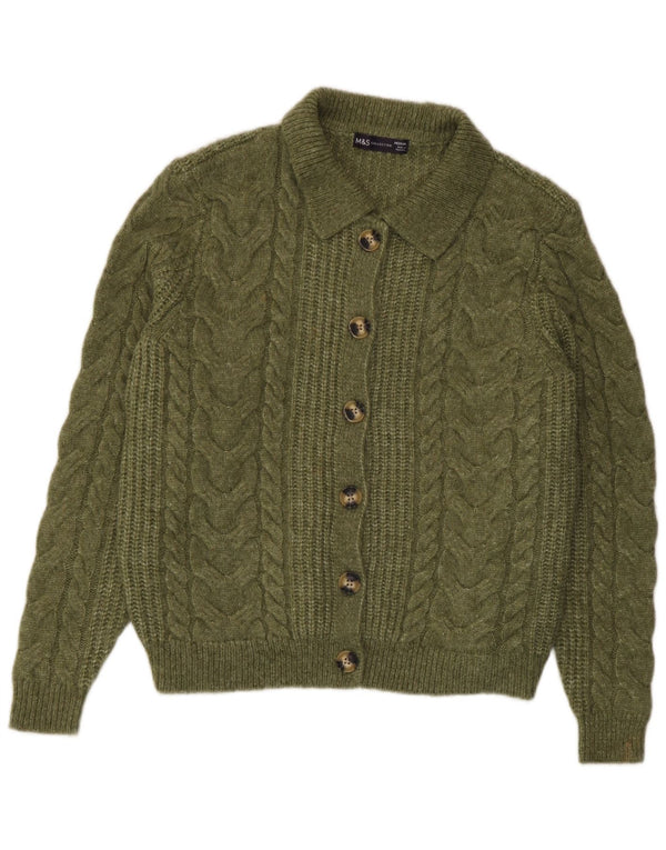 Marks & Spencer Pull cardigan court pour femme UK 14 Acrylique vert moyen