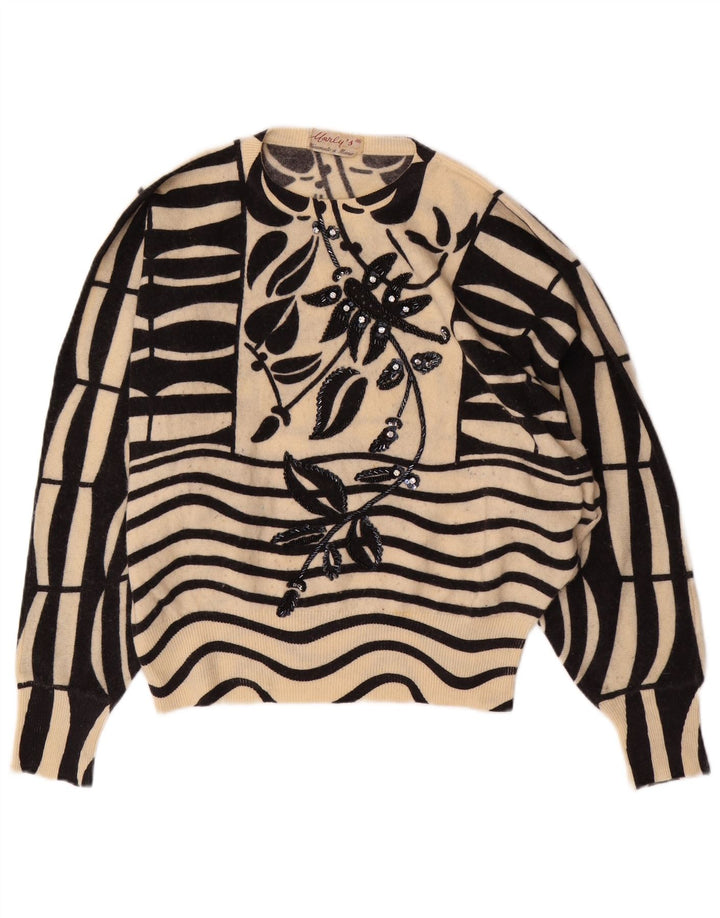 MARLY'S Pull col rond chauve-souris pour femme EU 46 XL Blanc Floral