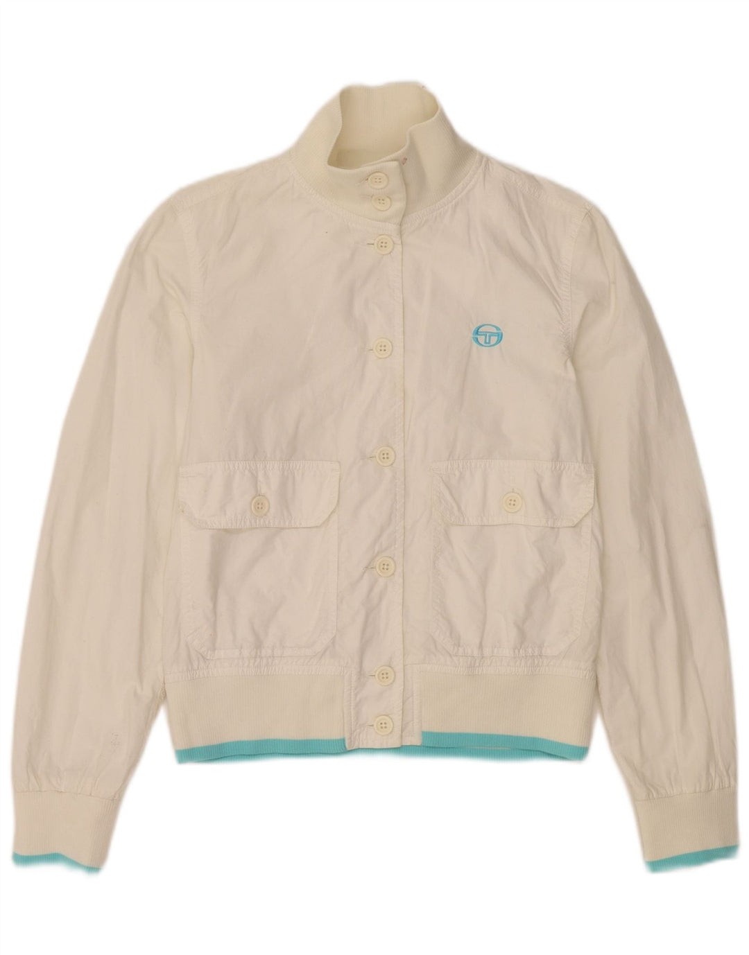 Sergio Tacchini Veste Bomber Courte Femme UK 10 Petit Polyester Blanc