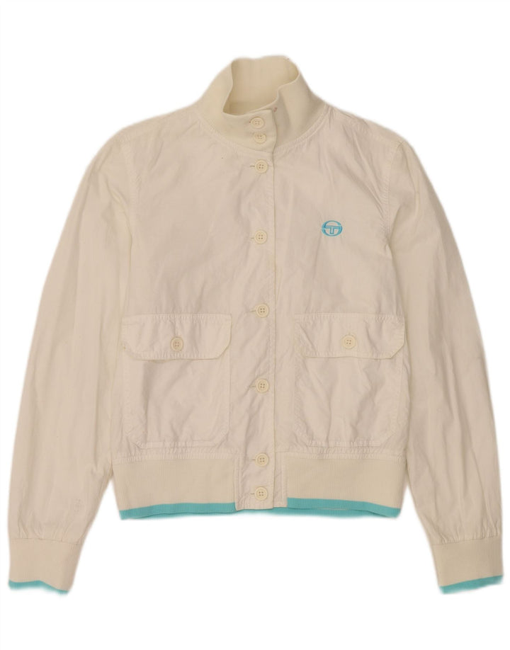 Sergio Tacchini Veste Bomber Courte Femme UK 10 Petit Polyester Blanc