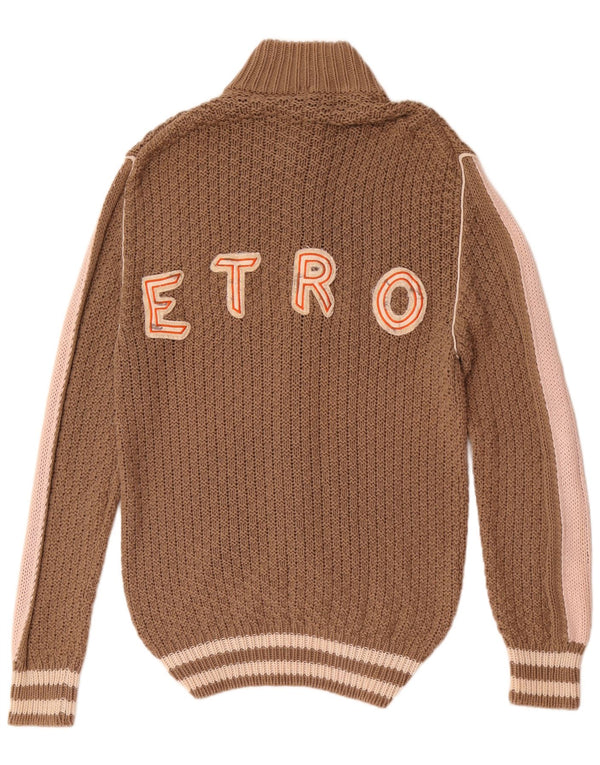 Etro Cardigan Femme Pull UK 14 Marron Moyen Colorblock Coton