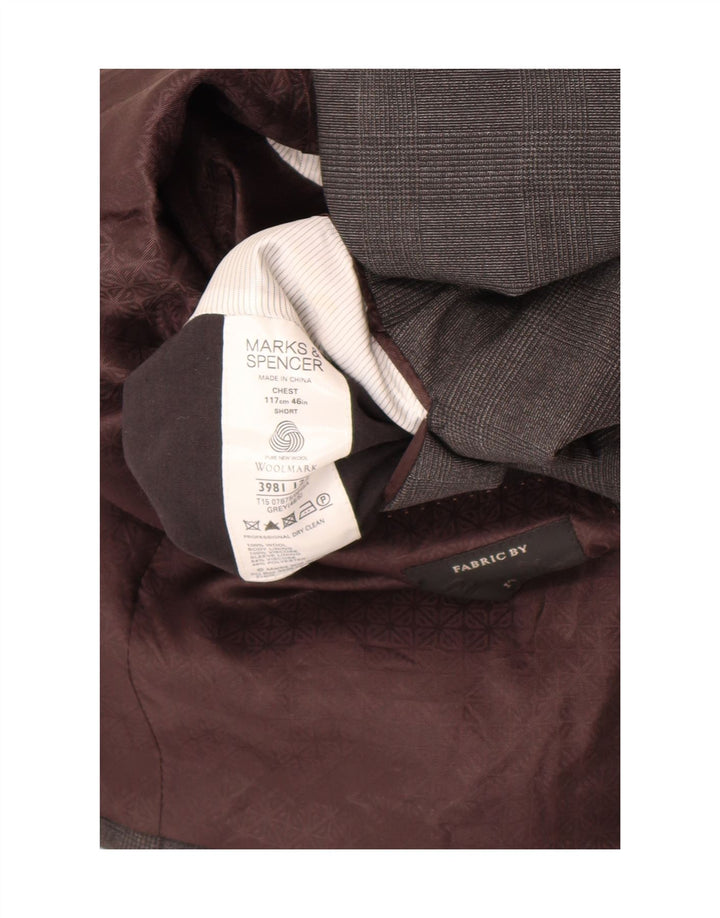 Marks & Spencer Veste blazer à 2 boutons pour homme UK 46 XL en laine à carreaux gris