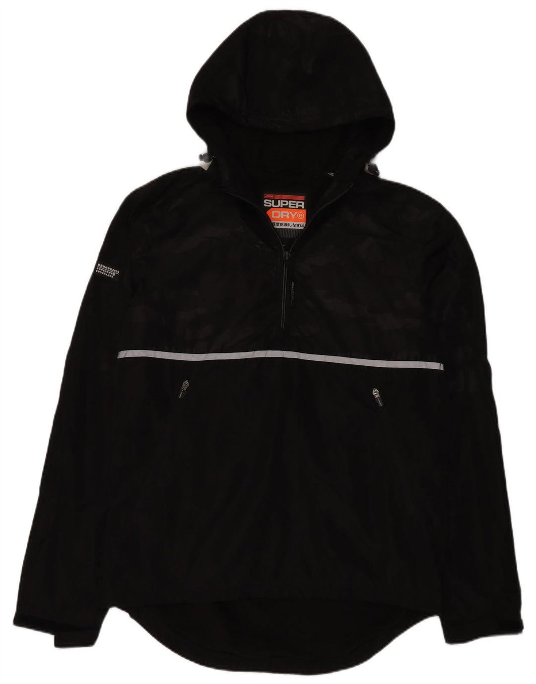 Superdry Veste de pluie à capuche pour hommes UK 40 Large Noir Polyester