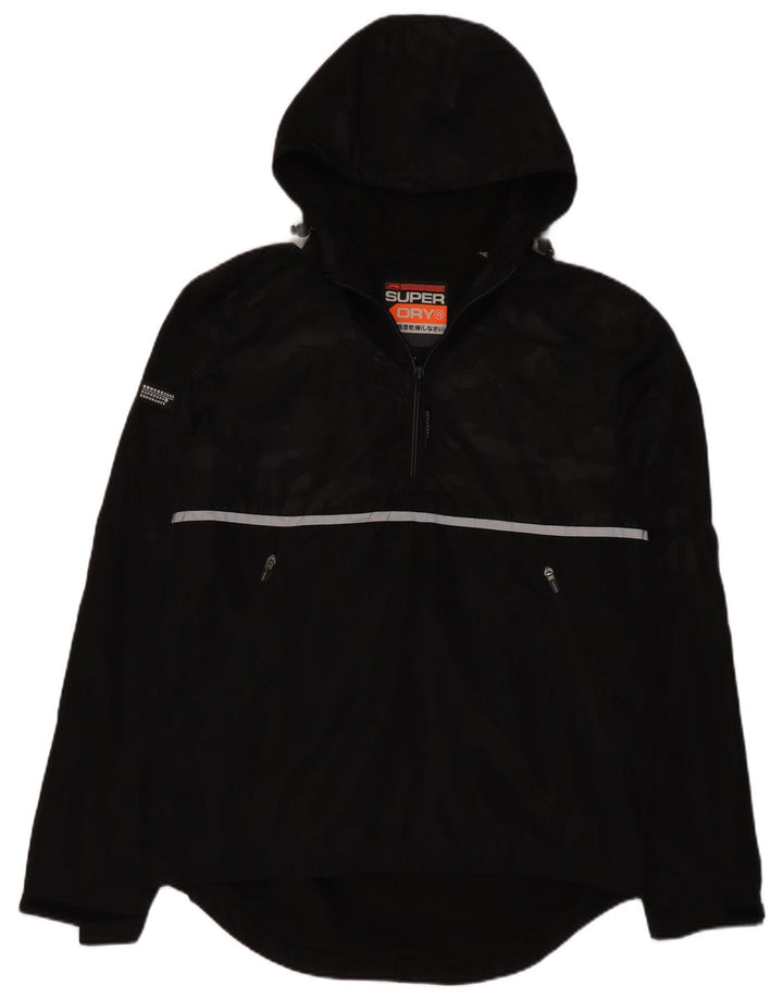 Superdry Veste de pluie à capuche pour hommes UK 40 Large Noir Polyester