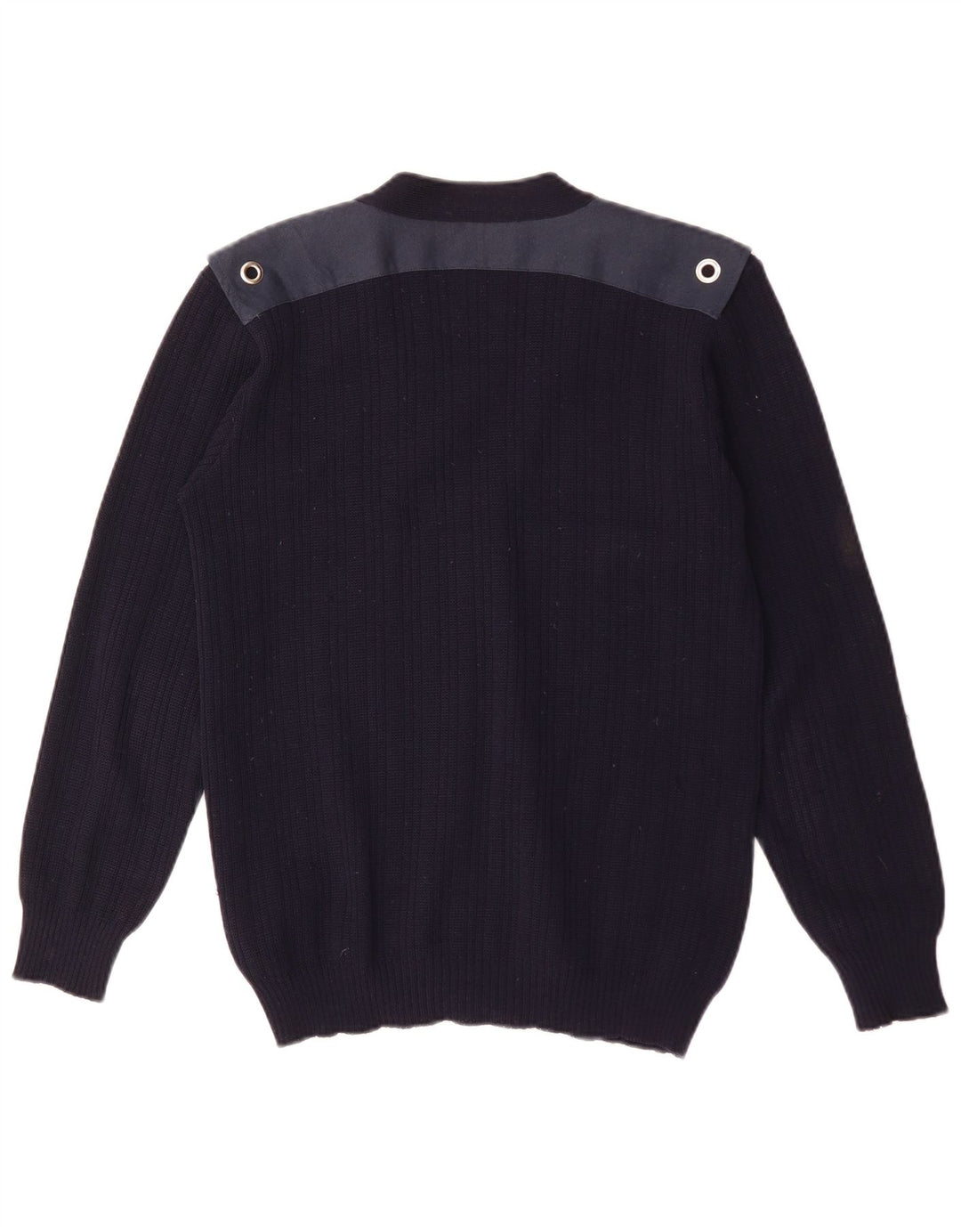 vintage Homme Cardigan Pull Moyen Marine Bleu Colorblock Laine