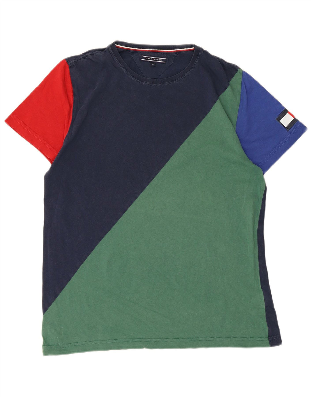 Tommy Hilfiger Homme T-Shirt Top Medium Multicolore Colourblock Coton