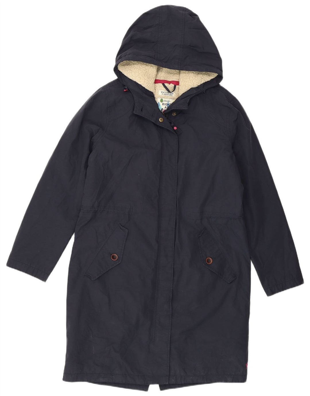 Joules Manteau de pluie Sherpa à capuche pour femme UK 12 Bleu marine moyen Coton