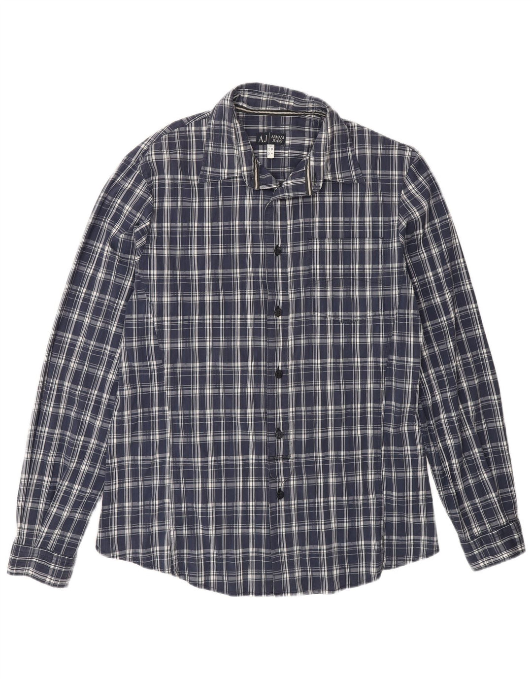 Armani Jeans Chemise Homme Grand Carreau Bleu Coton