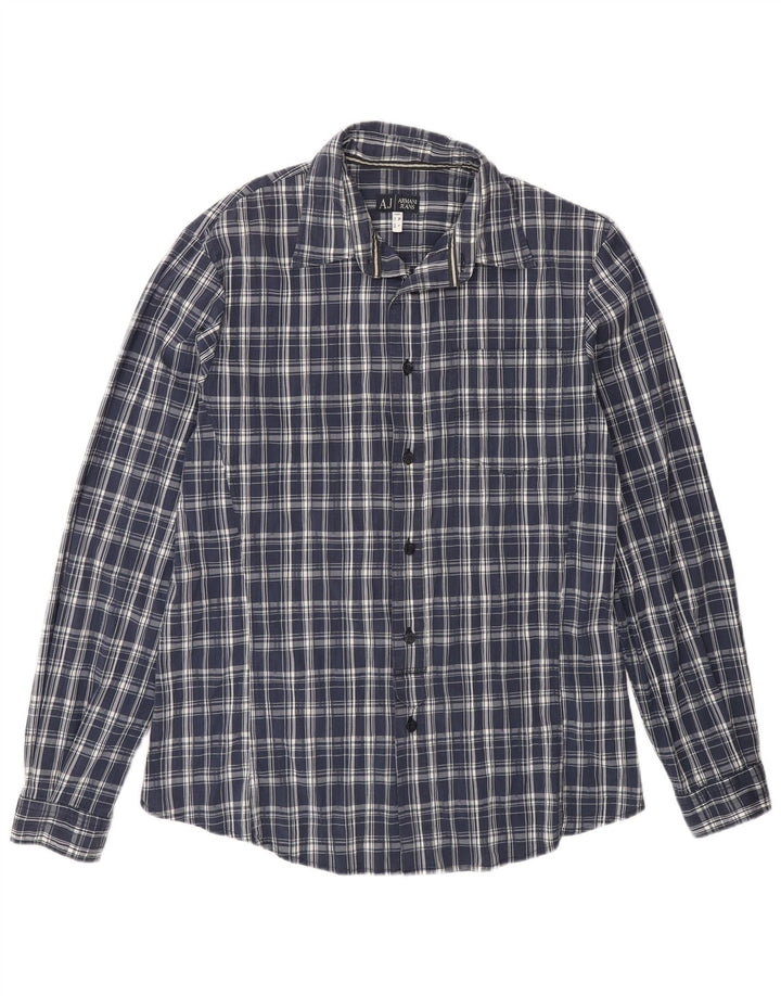 Armani Jeans Chemise Homme Grand Carreau Bleu Coton