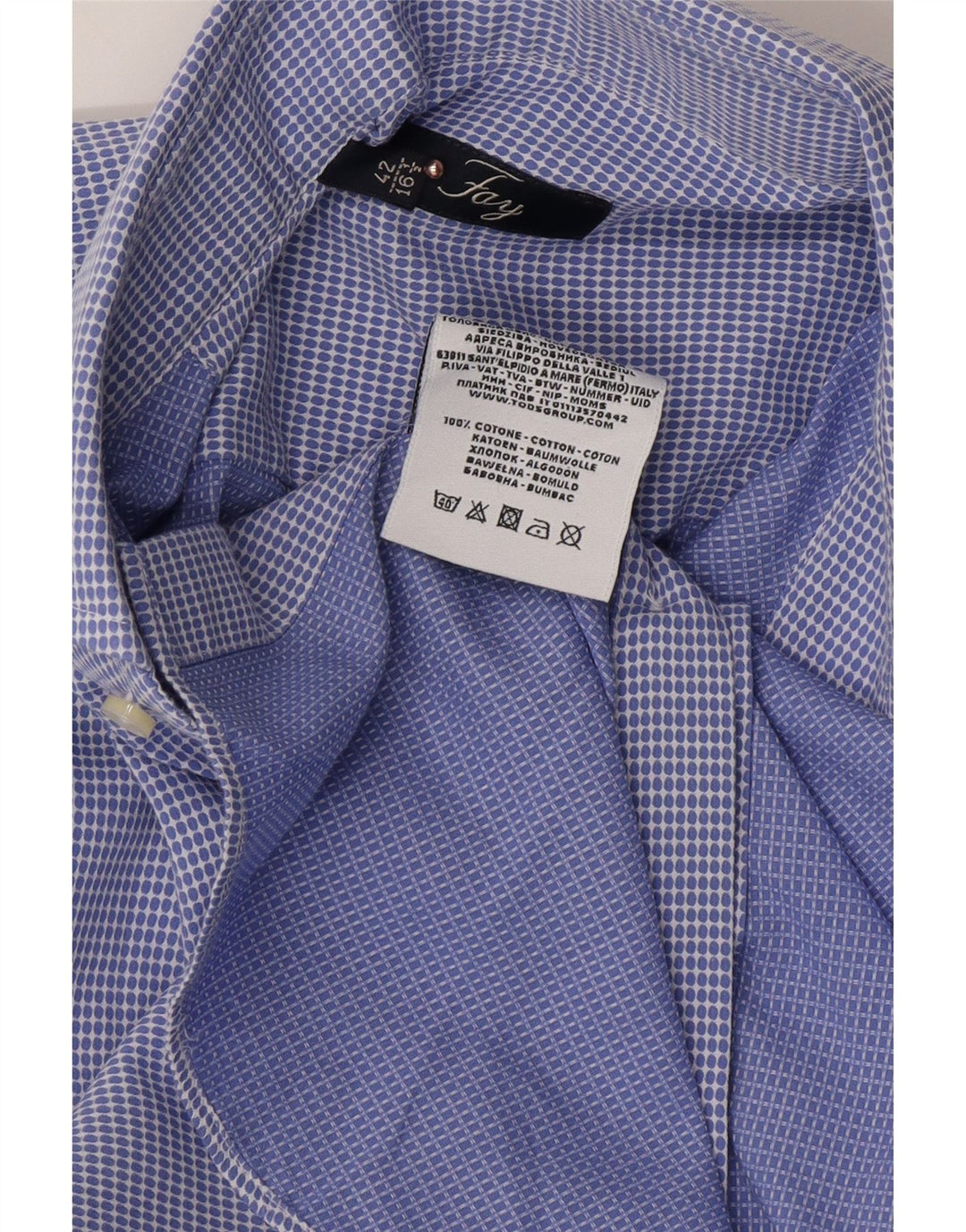 Chemise homme FAY taille 42 16 1/2 grand coton tacheté bleu