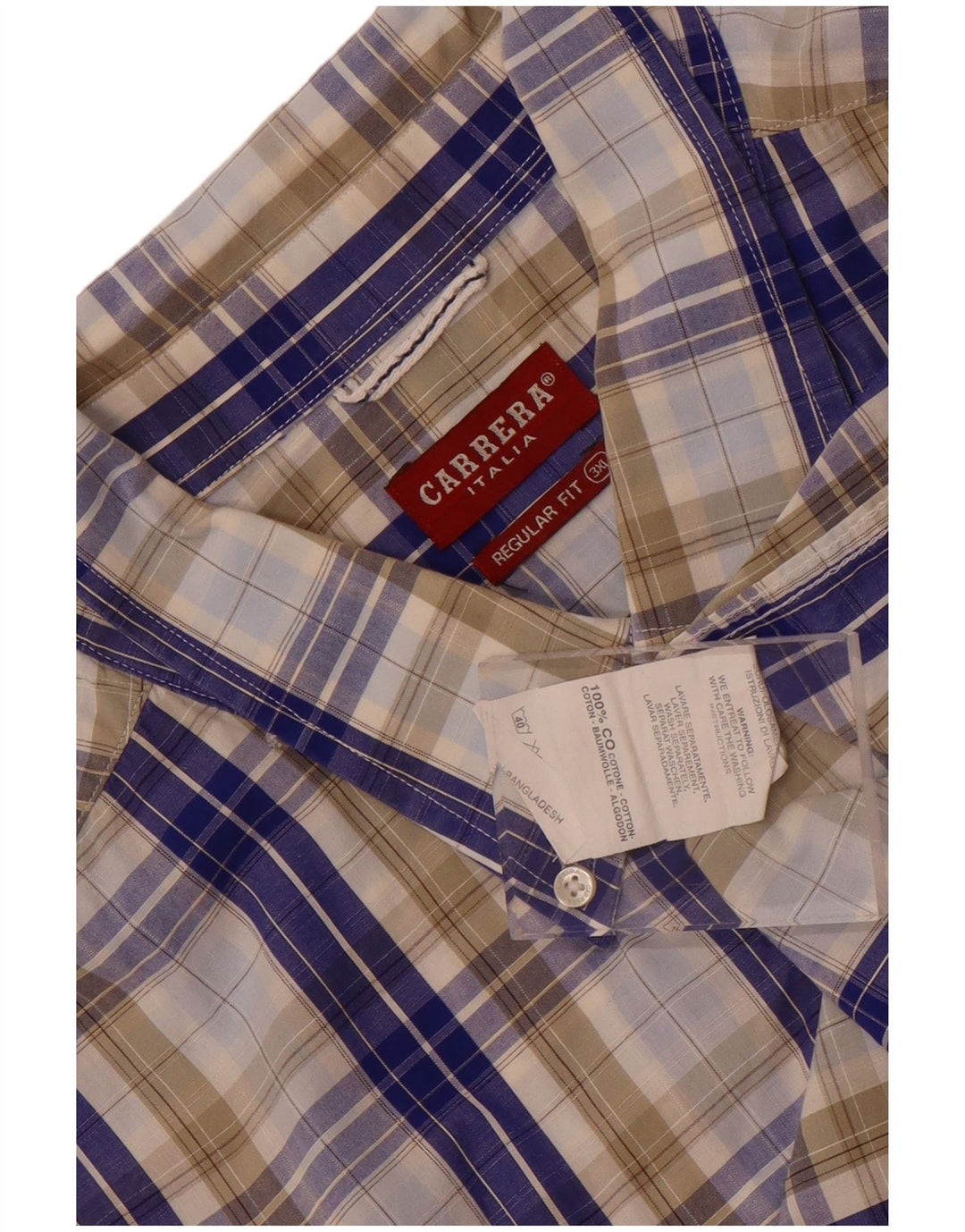 Carrera Chemise à manches courtes pour homme Coupe régulière 3XL Bleu à carreaux en coton