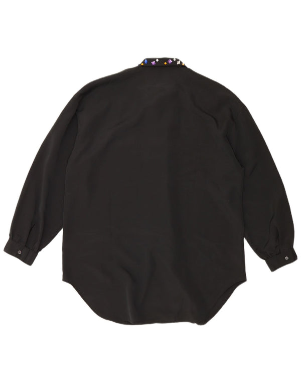vintage Femmes Longline Loose Fit Chemise Blouse Taille 44/46 Grand Noir