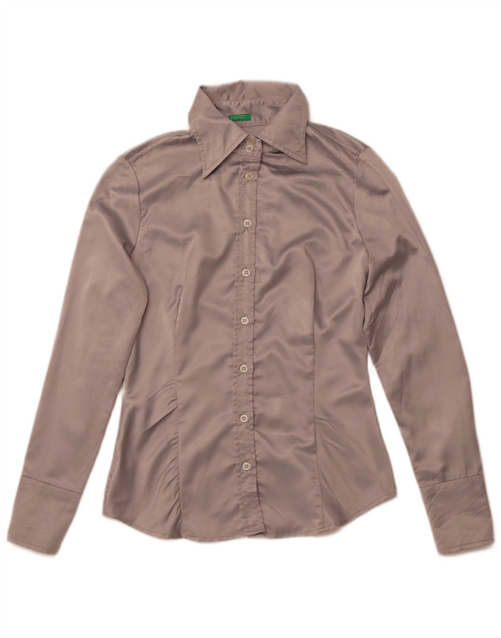 BENETTON Chemisier Femme UK 10 Petit Gris Polyester